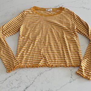 Heart Hips Mustard and White Striped Long Sleeve Top